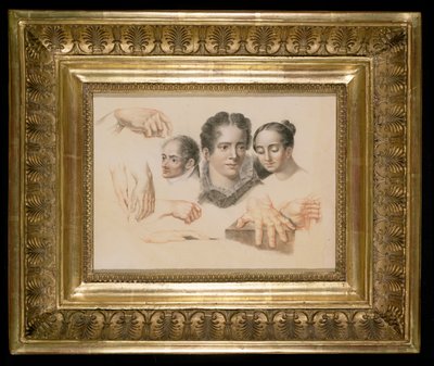 Studie ženských a mužských hlav a rukou, 1815 (červená a černá křída na papíře) od Abraham Constantin